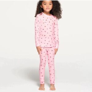 SKIMS Pink Cherry-Print Kids Long-Sleeve Pajama Set Size 10- great condition